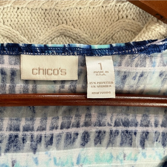 Chico’s Mixed Blues Sleeveless Ruffle Tiered Blouse Women’s Size Medium - Picture 9 of 11